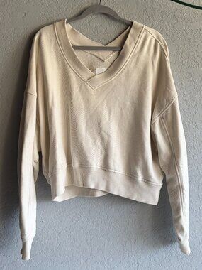 Aerie Cream Oversized V-Neck Sweatshirt